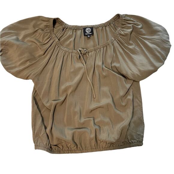 Bobeau Olive Green Puff Sleeve Peasant Top - Medium - Picture 3 of 7